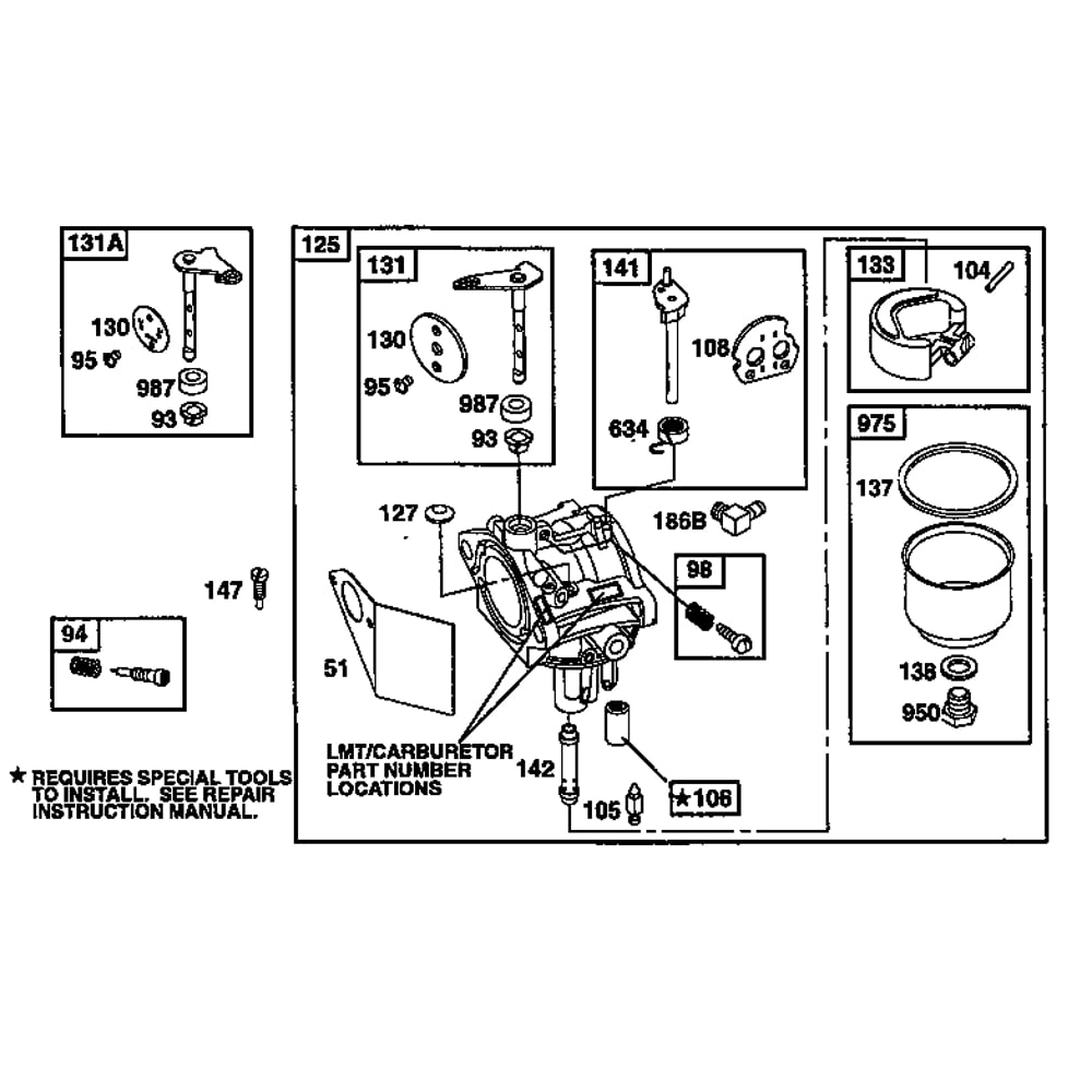 Carburetor Assembly Diagram and Parts List for 19E400-19E499 1132 Briggs and Stratton Engine